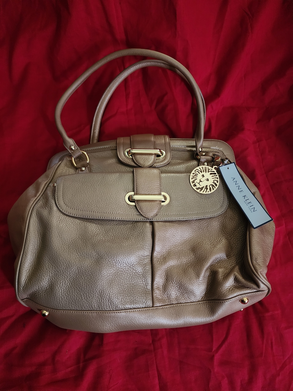 Anne Klein Taupe Leather Satchel Bag